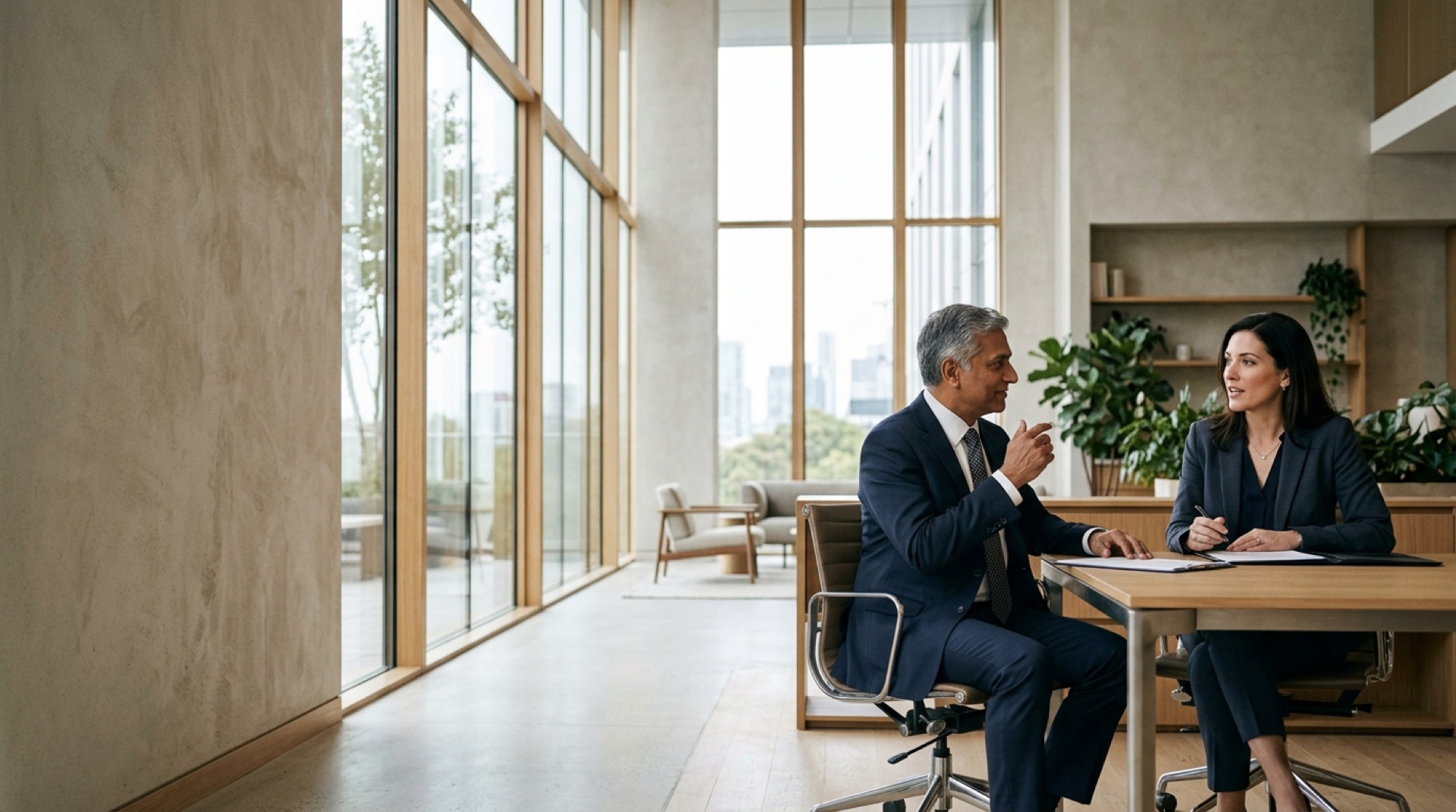 Senior executive advisors engaged in thoughtful discussion